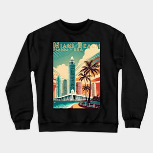 Travel Poster Miami Beach Vintage  Retro Crewneck Sweatshirt